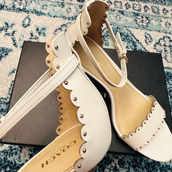 COACH Scalloped Studded Cream High Heels Dress Shoes – Size 8 - Picture 5 of 8